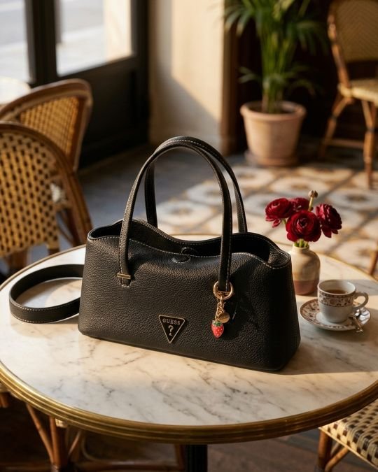 Cartera Guess Negra con Charm de Fresa