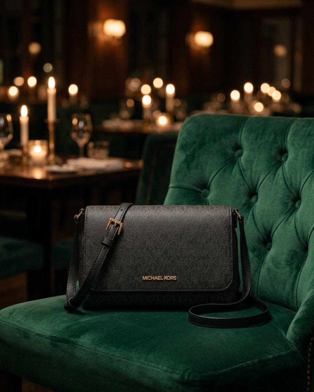 Cartera Michael Kors Negra Monogram Crossbody